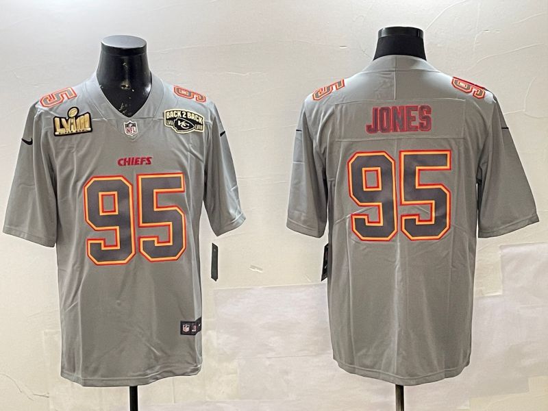 Men Kansas City Chiefs #95 Jones Grey 2025 Nike Vapor Limited NFL Jersey style 2105->kansas city chiefs->NFL Jersey